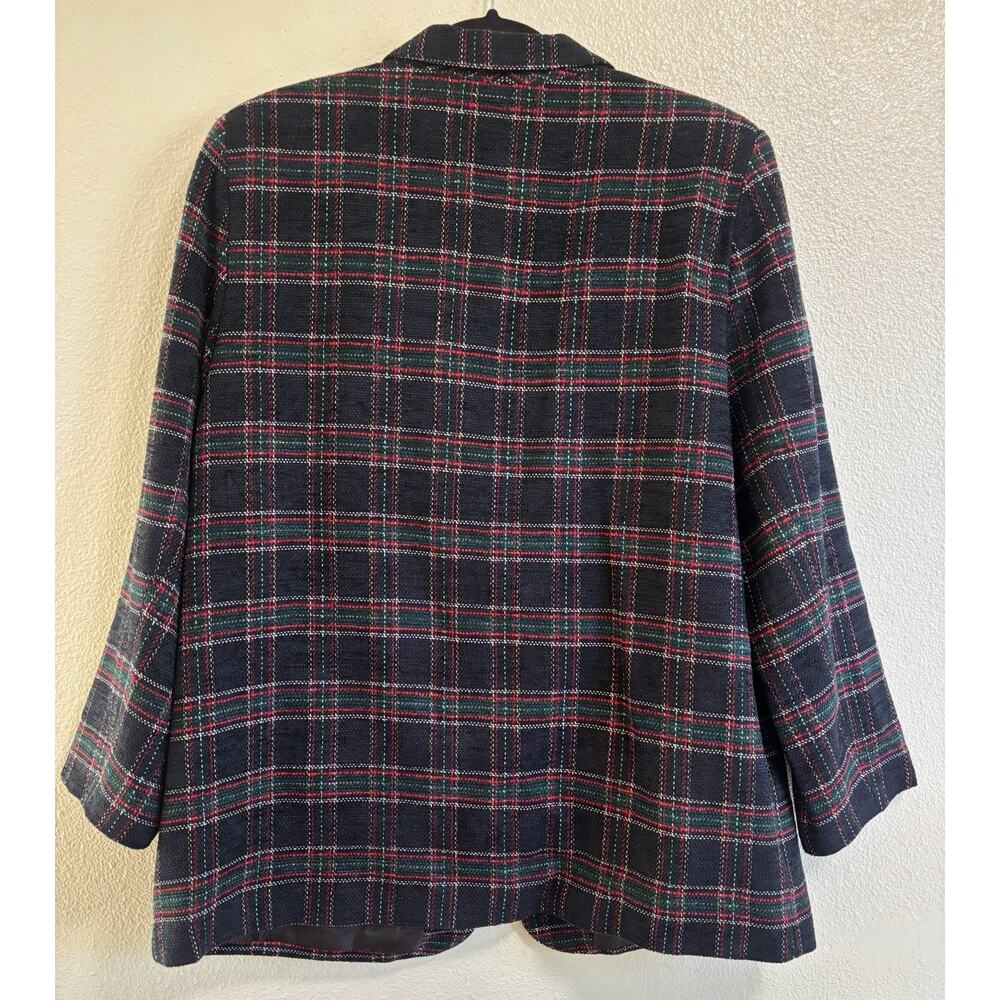 Vintage Plaid Tartan Blazer Jacket Equestrian Old Money Academia Women's Size 16 - Picture 2 of 6